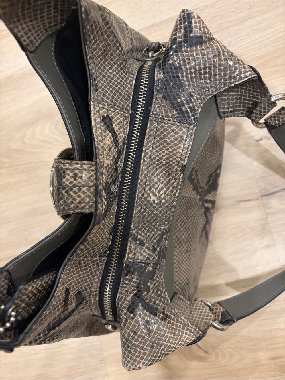 Coach Brown Snake-Print Hobo Bag with Silver Buckle - Picture 3 of 4